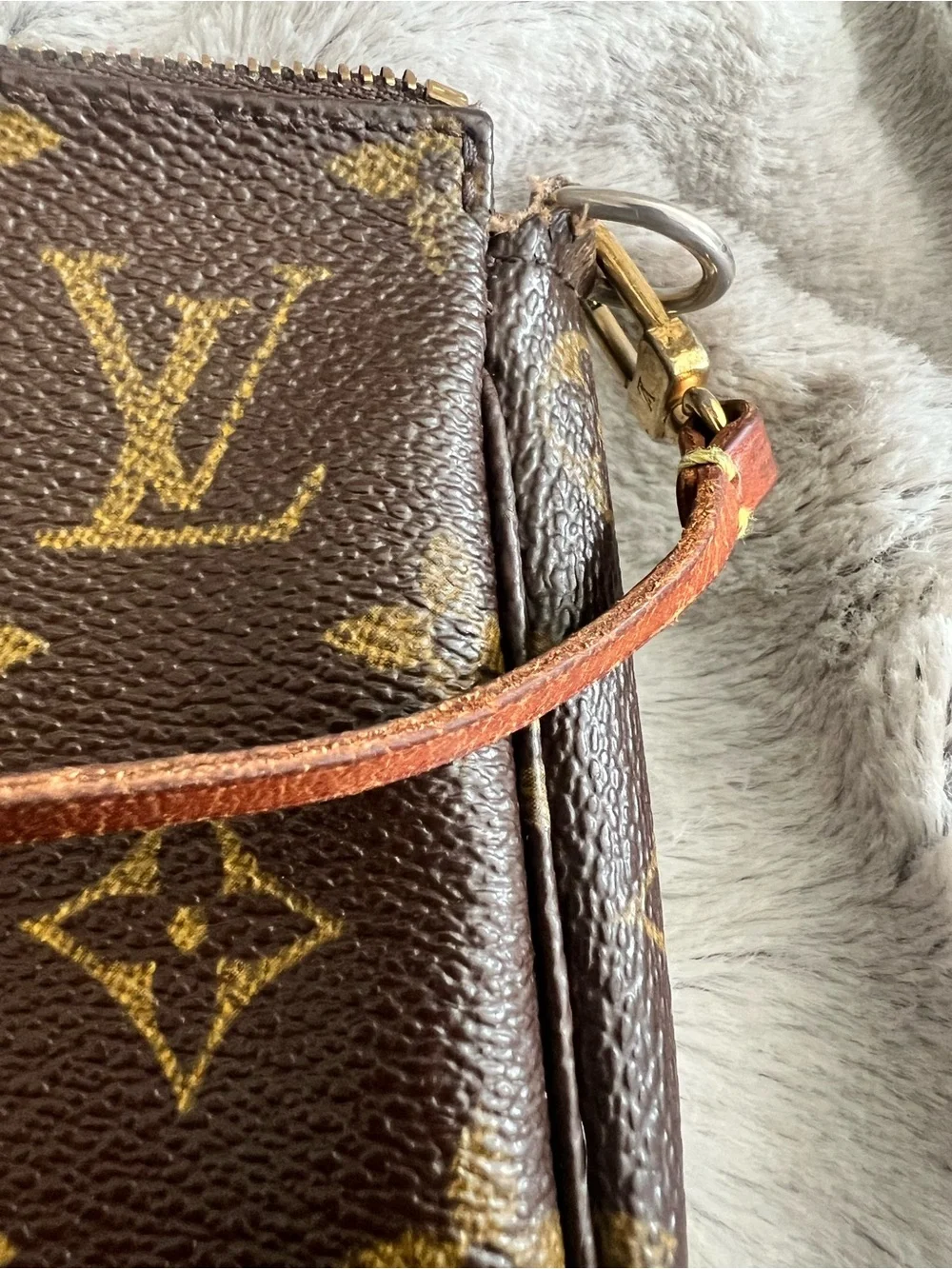 Louis Vuitton Brown Monogram Mini Pochette with Leather Strap